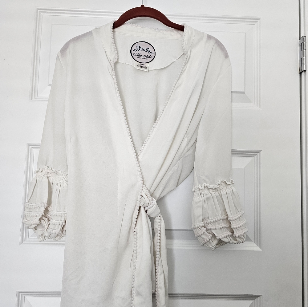 Off-White Ruffle Trim Wrap Blouse